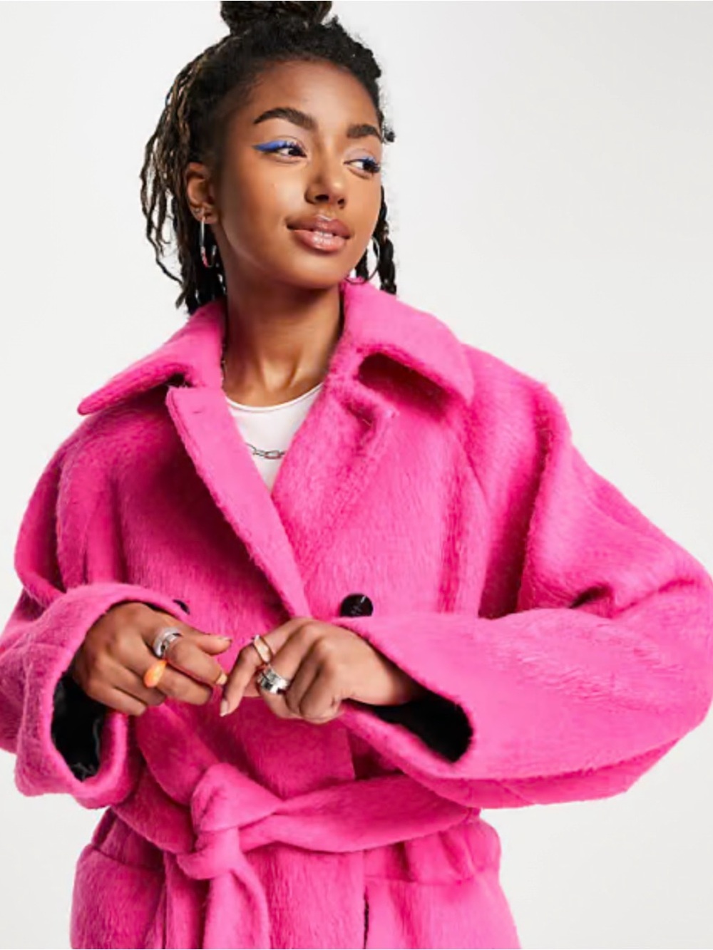 Topshop Double-Breasted Tie Waist Trench Coat